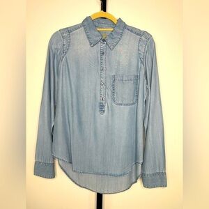 GUESS Women Denim Blue Jean Blouse Top - Size S - Buttoned Long Sleeve